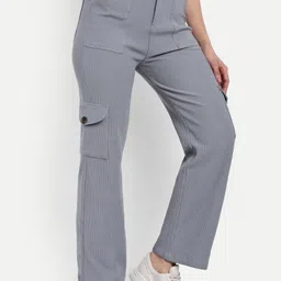 Next One Women Striped Smart Straight Fit High-Rise Easy Wash Stretchable Corduroy Cargos-image-75