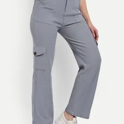 Next One Women Striped Smart Straight Fit High-Rise Cotton Easy Wash Corduroy Trouser-image-80