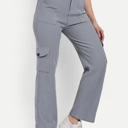Next One Women Striped Smart Straight Fit High-Rise Easy Wash Stretchable Corduroy Cargos-image-79