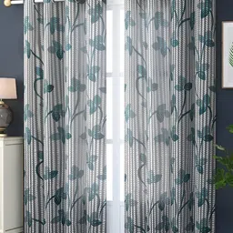 COMFY HOME Blue & White 2 Pieces Floral Sheer Door Curtains-48