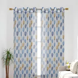 COMFY HOME Blue & White 2 Pieces Floral Sheer Door Curtains-21