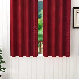 Stella Creations Maroon 2 Pieces Floral Pattern Room Darkening Window Curtains-image-77
