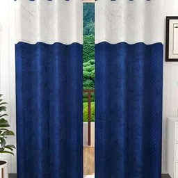 Ville Style Blue & White 2 Pieces Ethnic Motifs Room Darkening Door Curtains-image-19