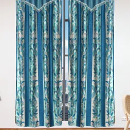 Stella Creations Blue 2 Pieces Floral Room Darkening Long Door Curtains-image-69