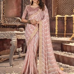 Satrani Striped Sequinned Poly Georgette Leheriya Saree-picture-15