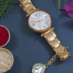 I Jewels Kundan-Studded & Pearl-Beaded Bhaiya Bhabhi Rakhi With Watch Accessories Gift Set-image-97