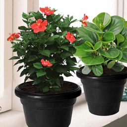 Kuber Industries Pack of 10 Black Solid Layered Plastic Planters With Drainage Hole-17