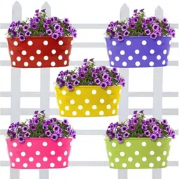 Kuber Industries Red & Yellow 5 Pieces Polka-Dot Printed Planter-49