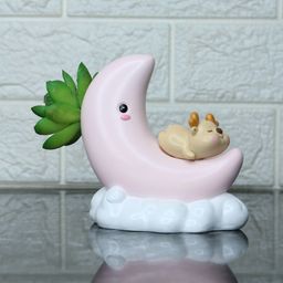 Wonderland Pink Miniature toys Moon & Sleepy Deer Succulent Pot Planter Garden Accessory-image-66