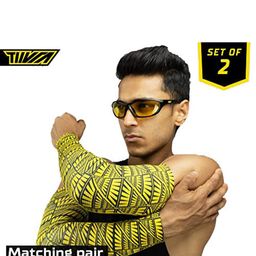 TIIVRA Yellow Printed Sun Protection Arm Sleeves-image-96