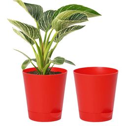 Kuber Industries Set of 2 Red Self-Watering Pot With Drainage Holes Planters image 2