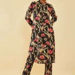 Soch Muslin Floral Print Co-Ord Set With Cutdana Work-image-24