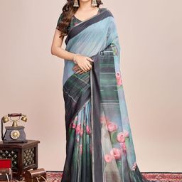 HEER FASHION Floral Zari Linen Blend Saree-image-22