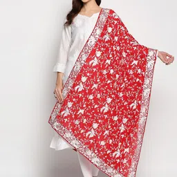 Dupatta Bazaar Red & White Embroidered Dupatta with Thread Work image 1