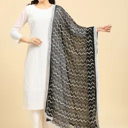 Dupatta Bazaar Geometric Embroidered Thread Work Chiffon Dupatta-33