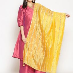 Dupatta Bazaar Yellow & Silver-Toned Ethnic Motifs Embroidered Dupatta with Gotta Patti-picture-30