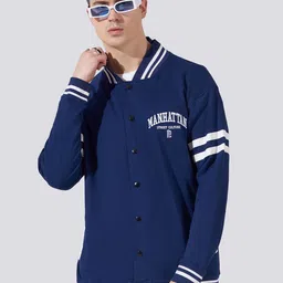 Maniac Mandarin Collar Manhattan Printed Cotton Varsity Jacket-image-2