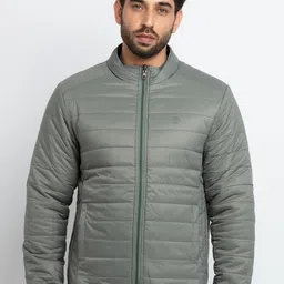 Status Quo Men Olive Green Long Sleeves Mock Neck Puffer Jacket-image-17