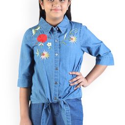 Budding Bees Girls Crop Outdoor Denim Jacket with Patchwork-image-71