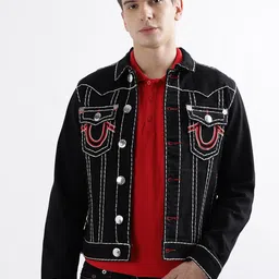 True Religion Washed Crop Denim Jacket with Patchwork-image-6
