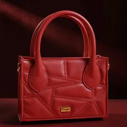 Berrylush Red Textured Quilted Structured Handheld Bag image 1