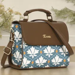 Exotic Floral Printed PU Structured Handheld Bag with Cut Work image 1