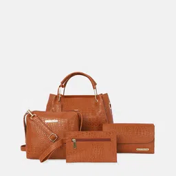 Bagsy Malone Tan Textured PU Structured Handheld Bag-9