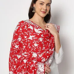 Dupatta Bazaar Red & White Embroidered Dupatta with Thread Work image 2