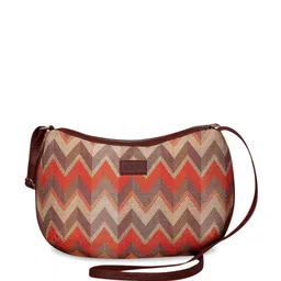 ZOUK Orange Geometric Half Moon Sling Bag with Cut Work image 2