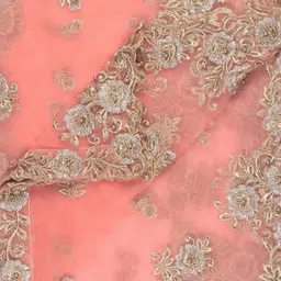 Dupatta Bazaar Peach-Coloured & Gold Embroidered Dupatta with Cutwork Details image 3