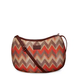 ZOUK Orange Geometric Half Moon Sling Bag with Cut Work image 3