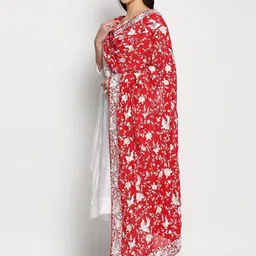 Dupatta Bazaar Red & White Embroidered Dupatta with Thread Work image 5