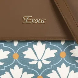 Exotic Floral Printed PU Structured Handheld Bag with Cut Work image 5