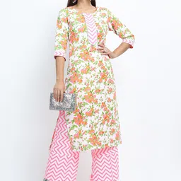 Vishudh Women Off White & Orange Floral Printed Kurta-image-64