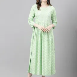 ANANDITA Ethnic Motifs Printed Embroidered Detailed Fit & Flare Midi Ethnic Dress-image-72