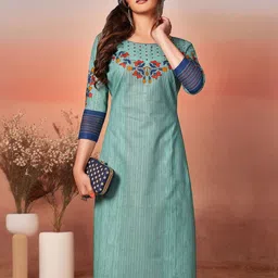 Jevi Prints Women Keyhole Neck Cold-Shoulder Sleeves Thread Work Block Print Kurta-image-60