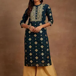 Libas Ethnic Motifs Printed Chanderi Silk Straight Kurta-49