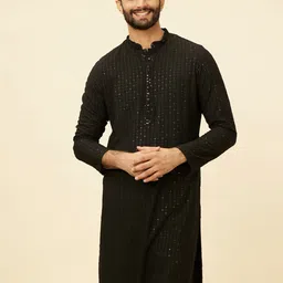 Manyavar Ethnic Motifs Sequinned Embroidered Mandarin Collar Straight Kurta With Pyjama-19