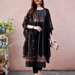 Berrylicious Floral Embroidered Regular Thread Work Kurta with Trousers & With Dupatta-1