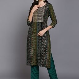 KALINI Women Ethnic Motifs Printed Yoke DesignMirror Work Straight Kurta-9