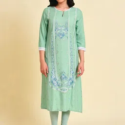 W Floral Printed Keyhole Neck Gotta Patti Straight Kurta-image-96