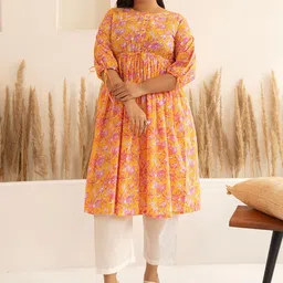 Janasya Plus Size Cotton Floral A-Line Kurta-image-49