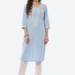 Rangriti Women Blue Floral Embroidered Kurta-picture-42
