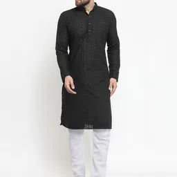 TREEMODA Ethnic Motifs Embroidered Regular Chikankari Pure Cotton Kurta With Pyjamas-image-21