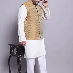 SOJANYA PLUS Self Design Pure Cotton Kurta With Pyjamas & With Nehru Jacket-10