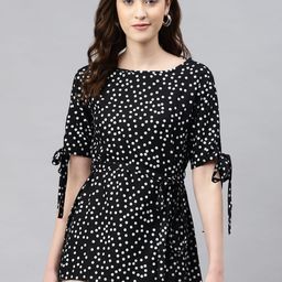 aayusika Black & White Polka Dot Print Top-image-29