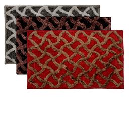 Kuber Industries Set Of 3 Grey & Brown Textured Velvet Anti-Skid Doormat-75