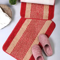 HOSTA HOMES Set of 2 Red & Beige Striped Anti-Skid Cotton Doormats-12