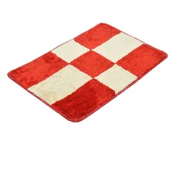 Kuber Industries Set of 2 Red Cream Check Velvet Doormats image 4