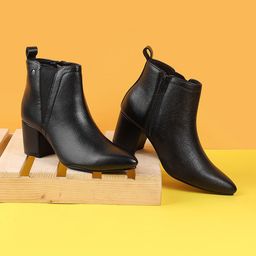 Metro Textured Block Heeled Mid-Top Regular Boots-11